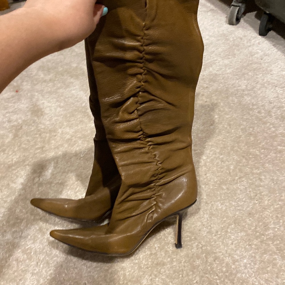 Jimmy Choo ruched leather boot taupe / brown size 39.5